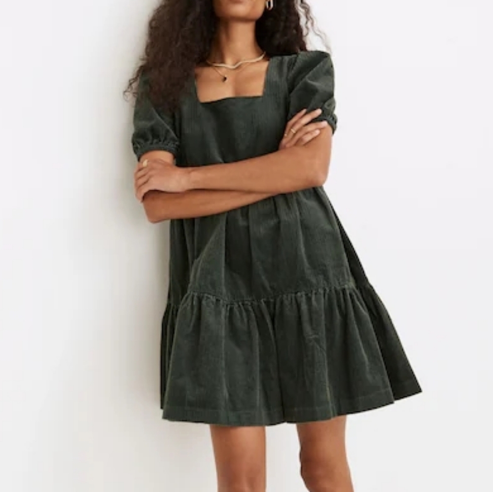 Madewell Corduroy Aidy Square-Neck Tiered Mini Dress Sz 4